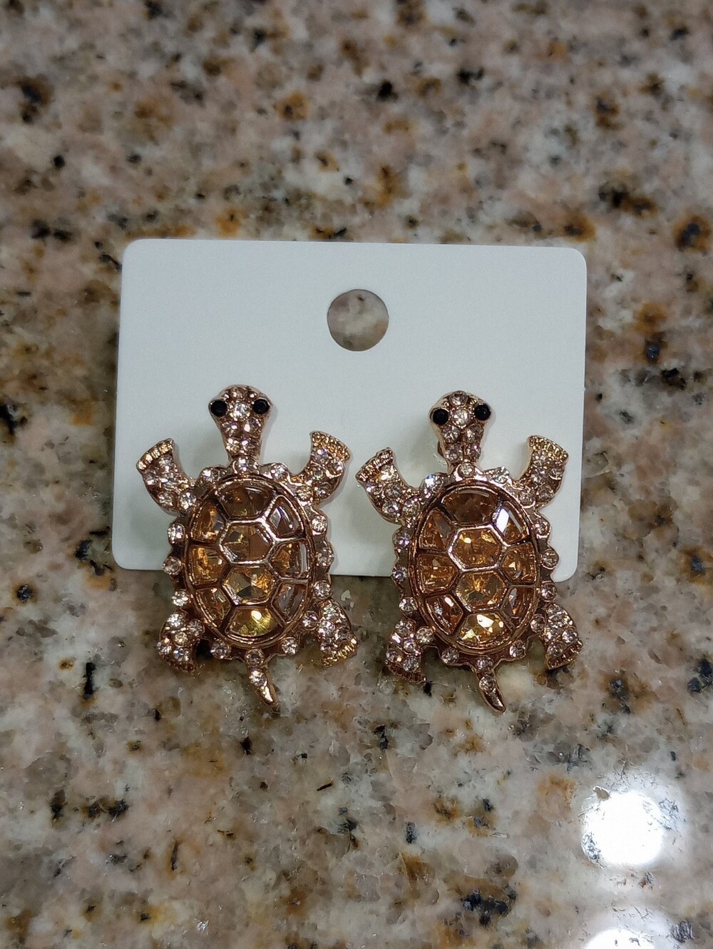 Turtle Stud Earrings Champagne Gems And Gold Tone